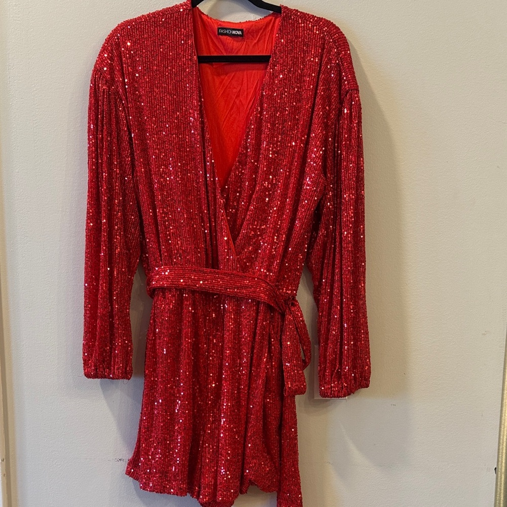 Red Sequin Wrap Romper